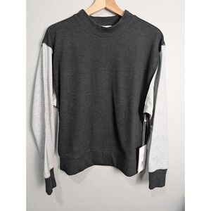 NWT Calme  By Johhny Was Womens Pullover‎ Mock Neck Sweatshirt Black/Gray Small